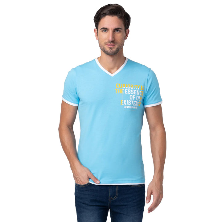 Blue Regular Fit Men's Short Sleeves T-Shirt by Being Human Clothing