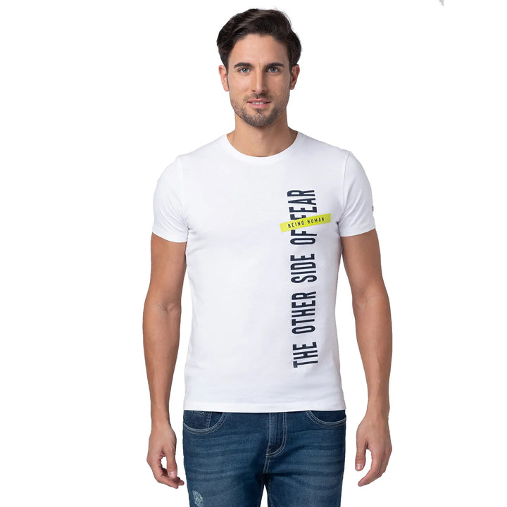 White Regular Fit Men's Short Sleeves T-Shirt by Being Human Clothing