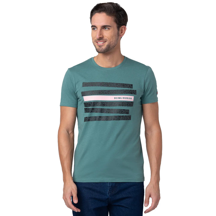 Green Regular Fit Men's Short Sleeves T-Shirt by Being Human Clothing