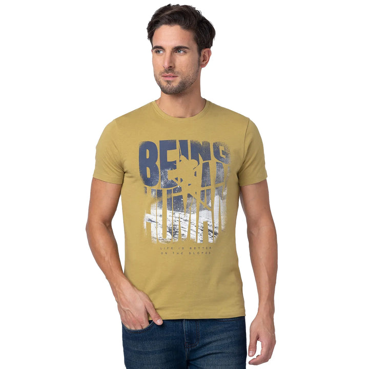 Brown Regular Fit Men's Short Sleeves T-Shirt by Being Human Clothing