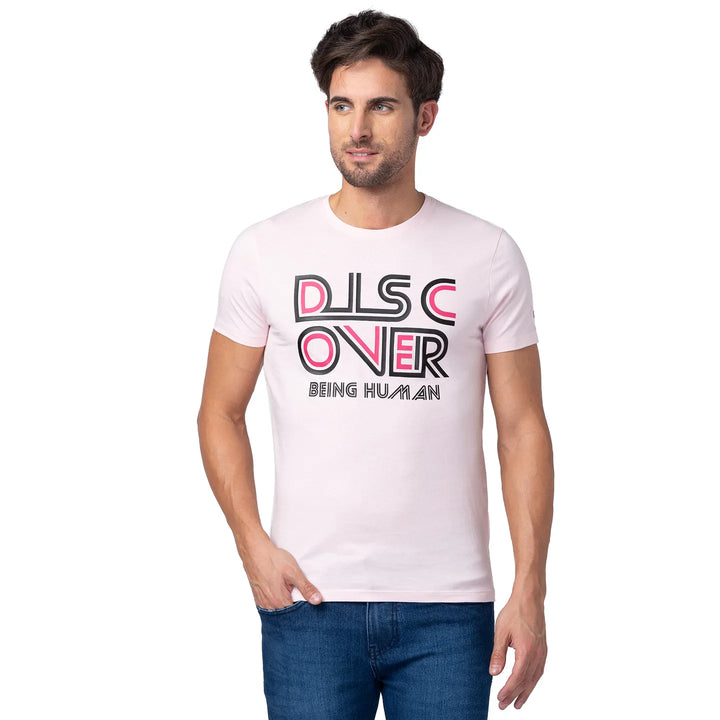 Pink Regular Fit Men's Short Sleeves T-Shirt by Being Human Clothing