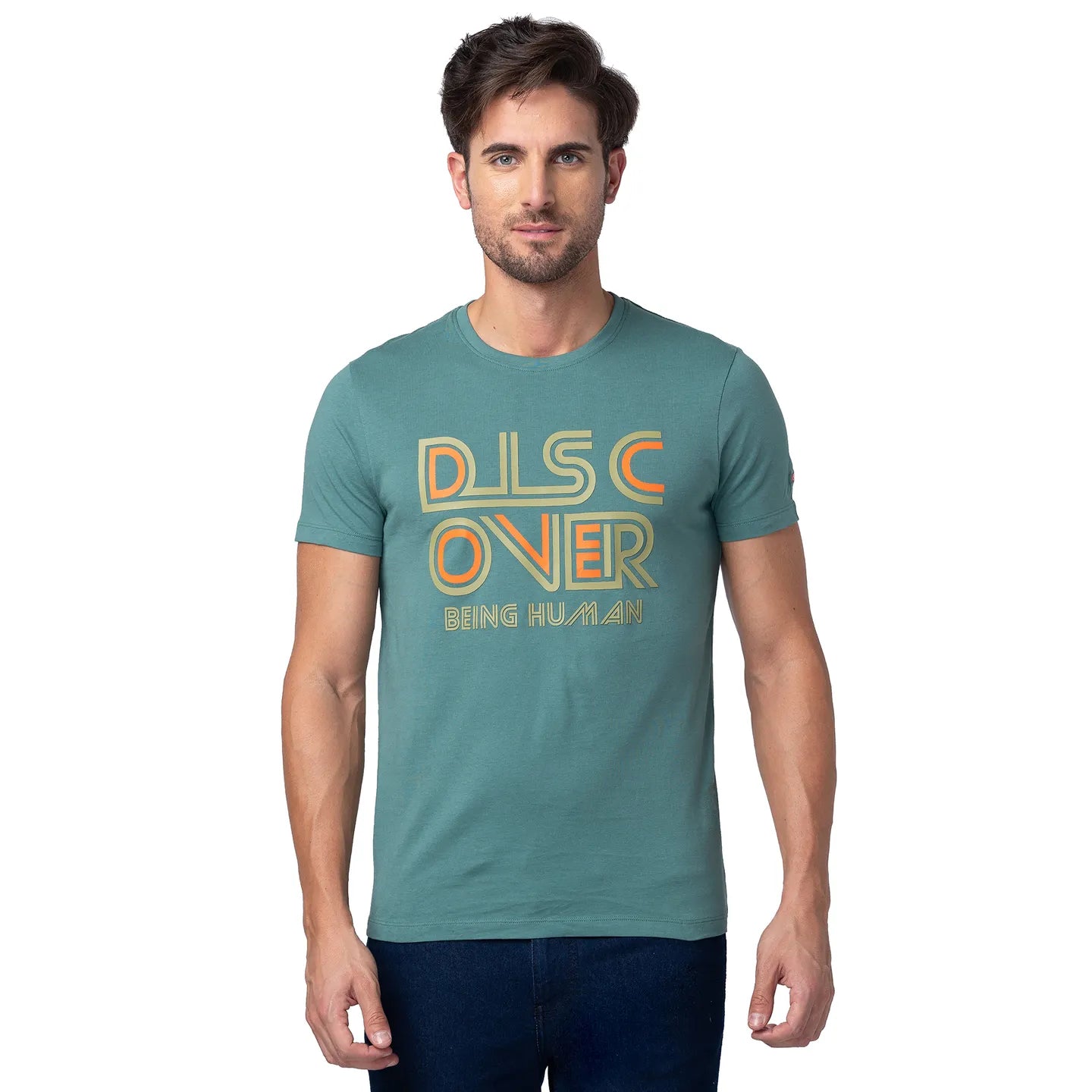 Green Regular Fit Men's Short Sleeves T-Shirt by Being Human Clothing