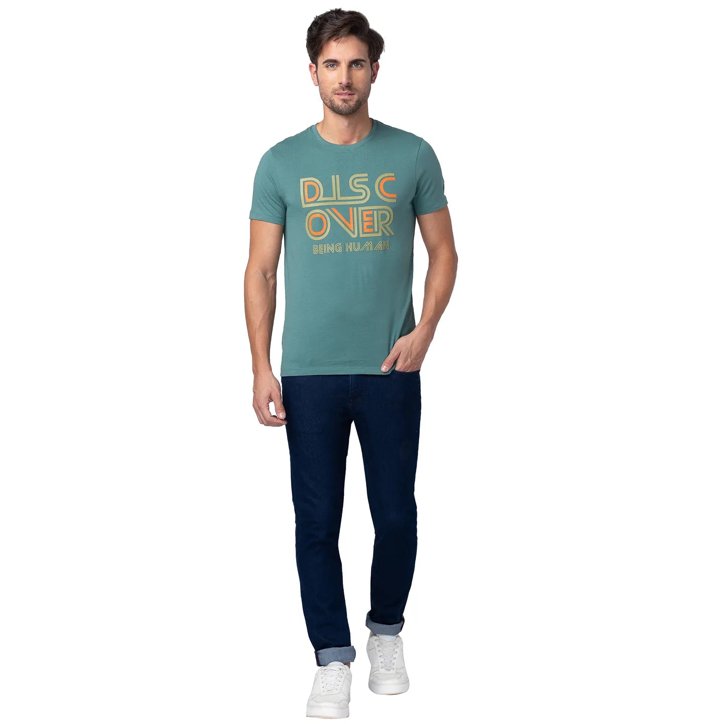 Green Regular Fit Men's Short Sleeves T-Shirt by Being Human Clothing