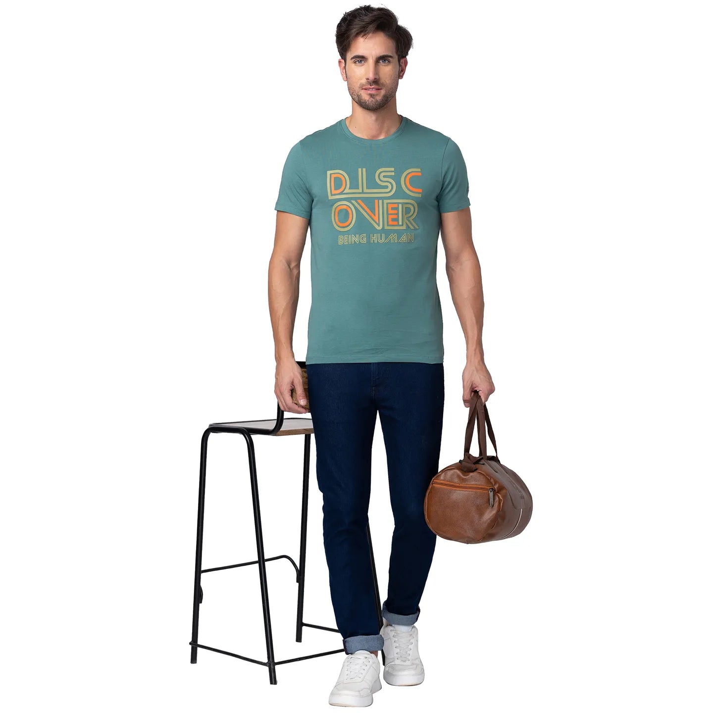 Green Regular Fit Men's Short Sleeves T-Shirt by Being Human Clothing