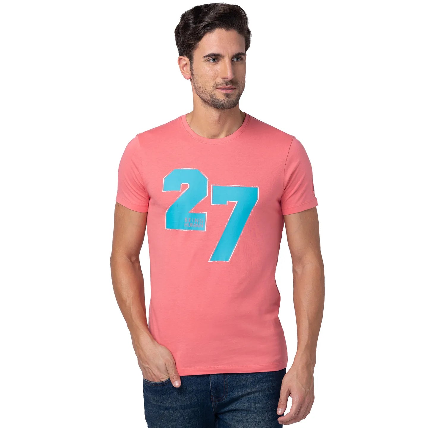 Coral Regular Fit Round Neck Men's T-Shirt by Being Human Clothing
