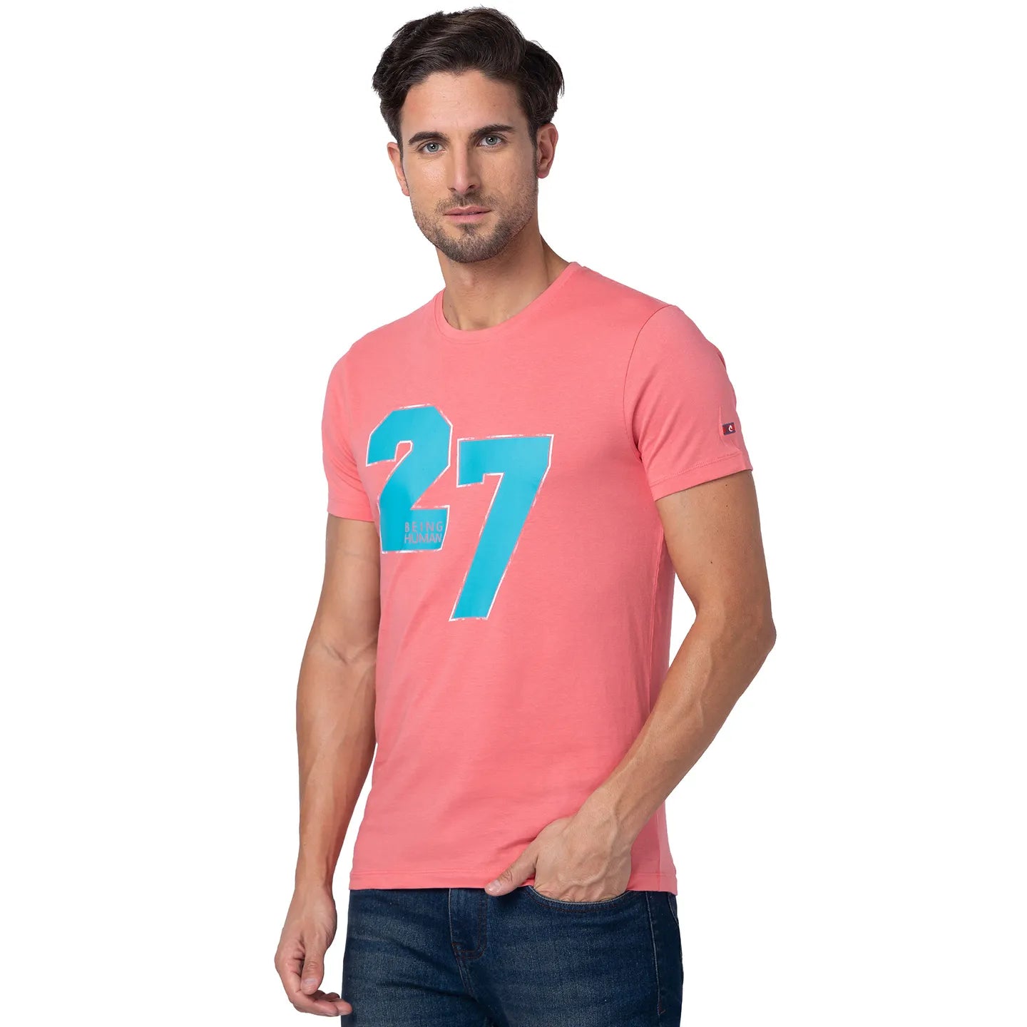 Coral Regular Fit Round Neck Men's T-Shirt by Being Human Clothing