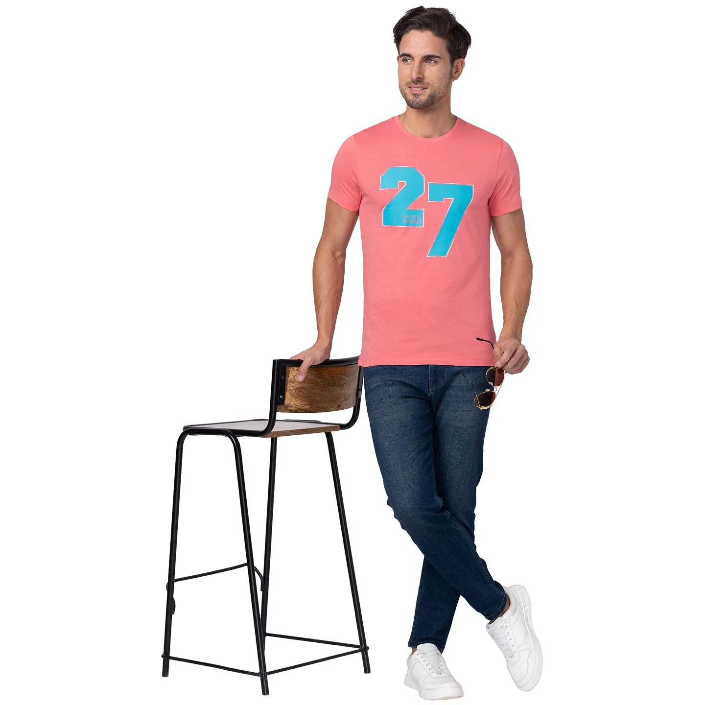 Coral Regular Fit Round Neck Men's T-Shirt by Being Human Clothing