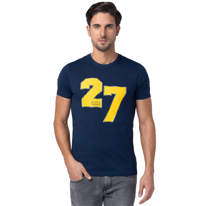 Blue Regular Fit Men's Short Sleeves T-Shirt by Being Human Clothing