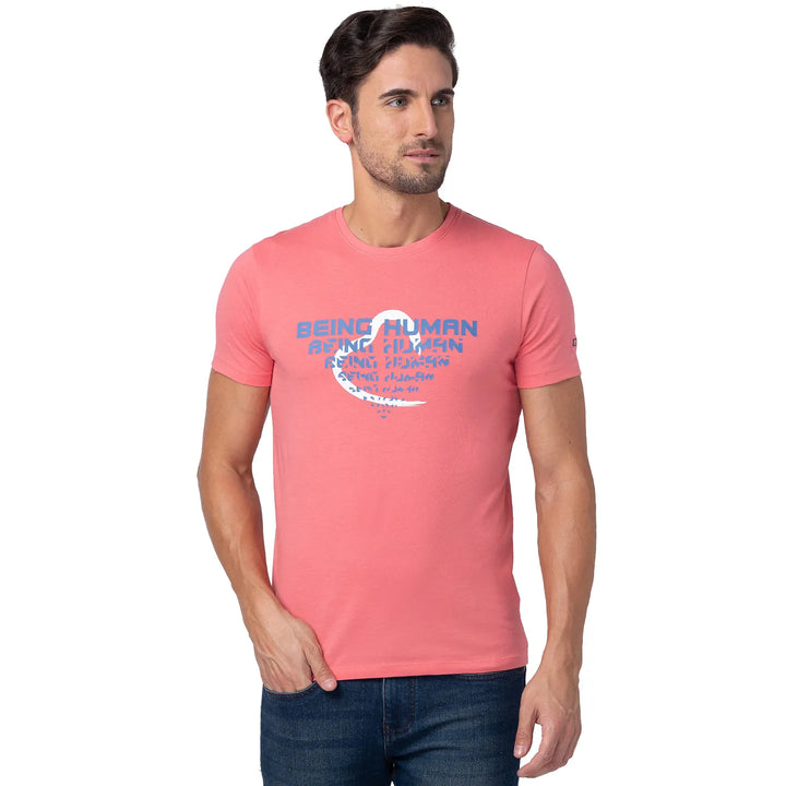 Pink Regular Fit Men's Short Sleeves T-Shirt by Being Human Clothing
