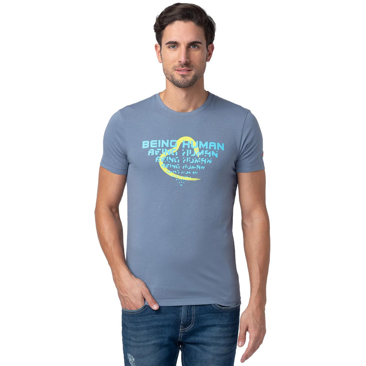 Blue Regular Fit Men's Short Sleeves T-Shirt by Being Human Clothing