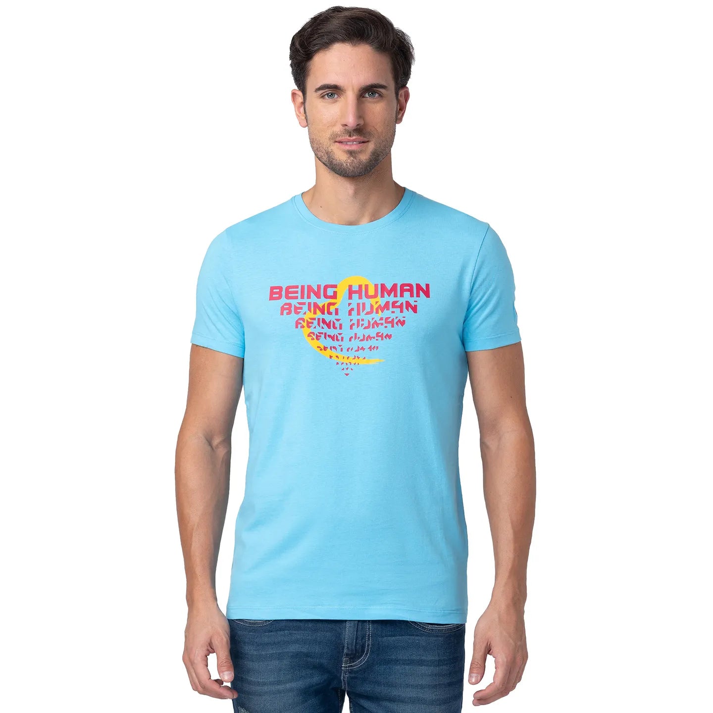 Blue Regular Fit Men's Short Sleeves T-Shirt by Being Human Clothing