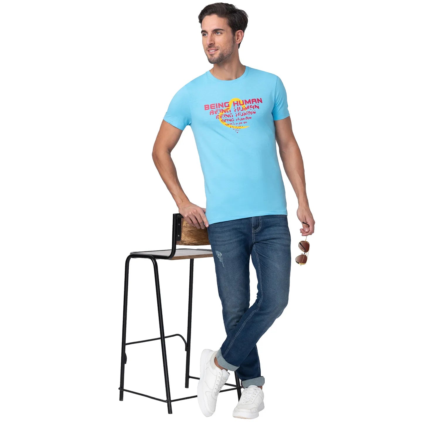 Blue Regular Fit Men's Short Sleeves T-Shirt by Being Human Clothing