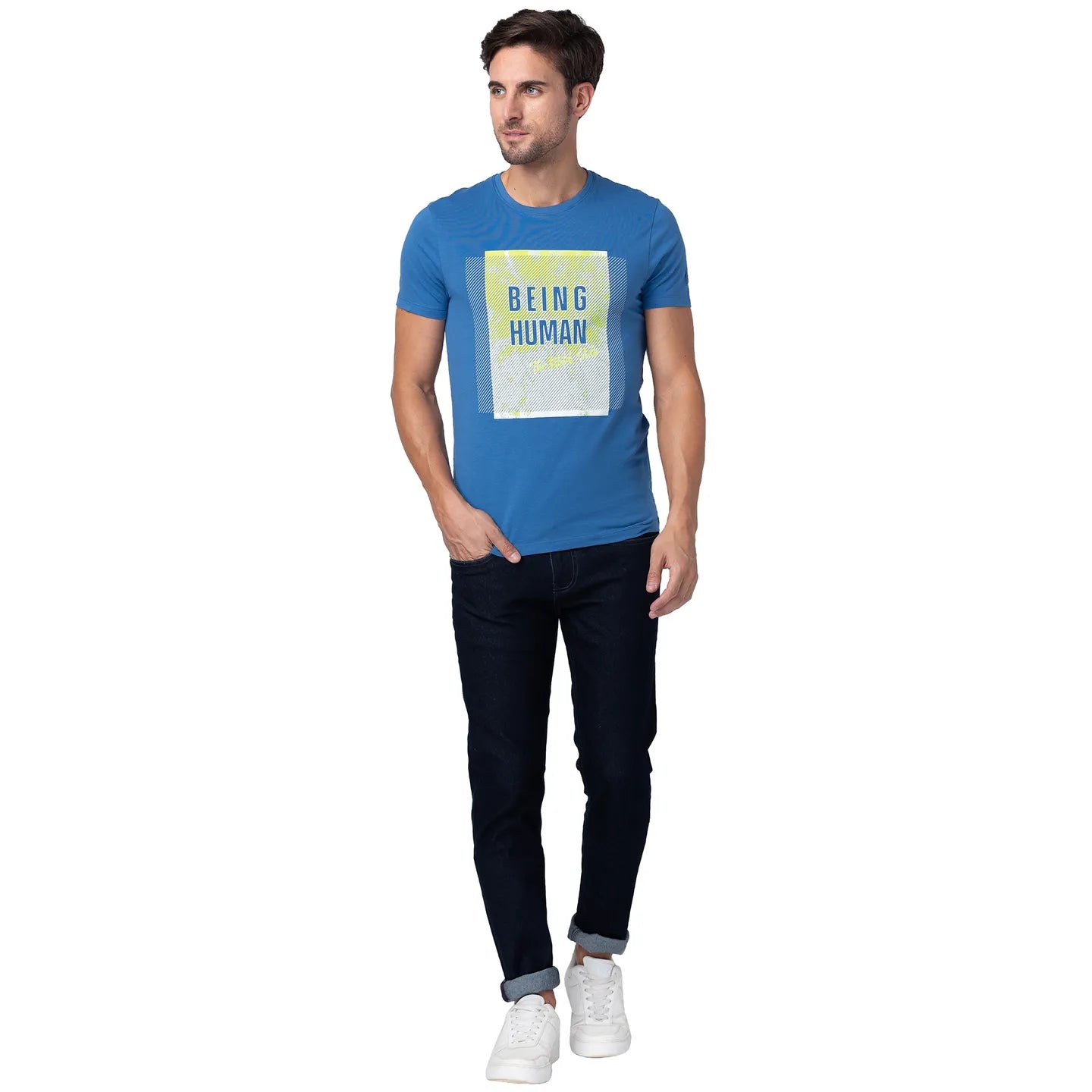 Blue Regular Fit Men's Short Sleeves T-Shirt by Being Human Clothing