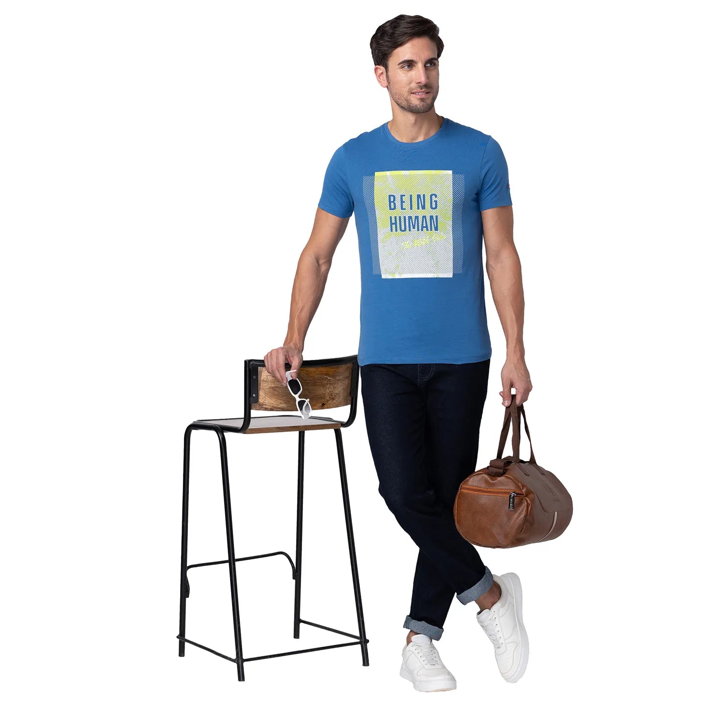 Blue Regular Fit Men's Short Sleeves T-Shirt by Being Human Clothing