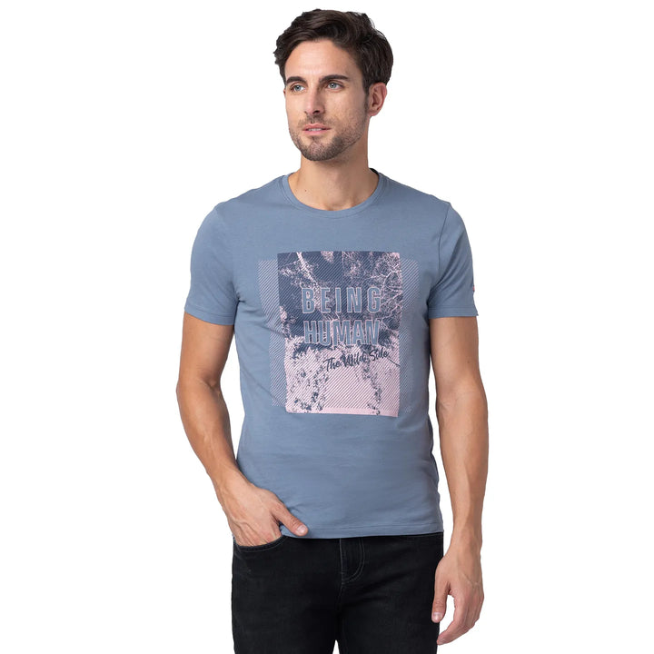 Blue Regular Fit Men's Short Sleeves T-Shirt by Being Human Clothing