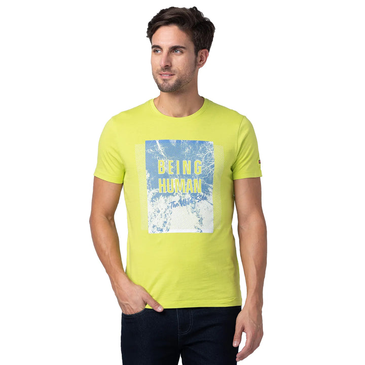 Green Regular Fit Men's Short Sleeves T-Shirt by Being Human Clothing