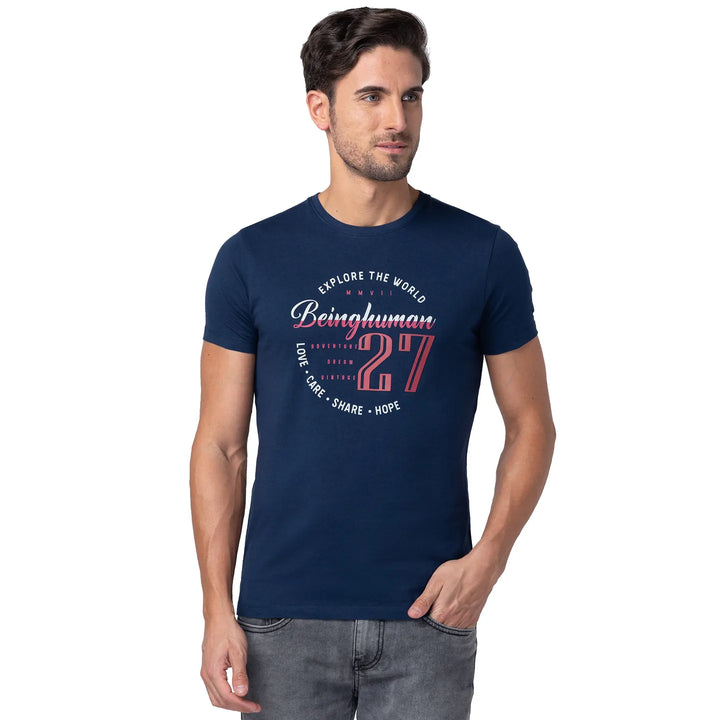 Blue Regular Fit Men's Short Sleeves T-Shirt by Being Human Clothing