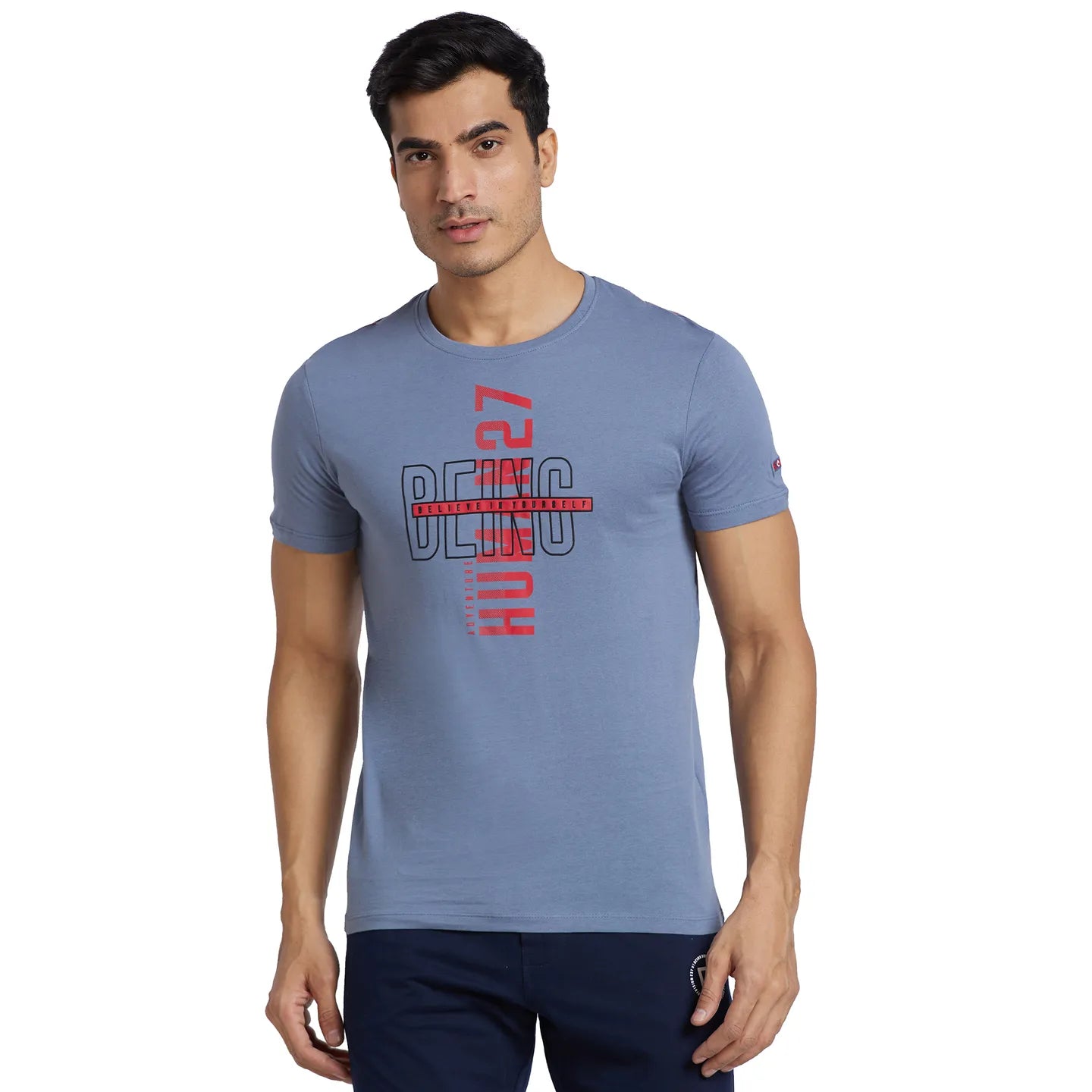 Blue Regular Fit Men's Short Sleeves T-Shirt by Being Human Clothing