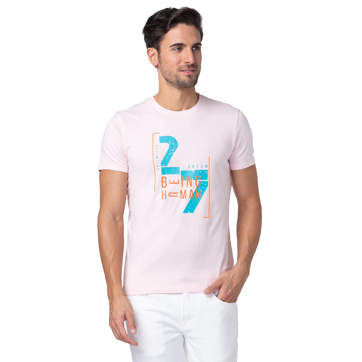 Pink Regular Fit Men's Short Sleeves T-Shirt by Being Human Clothing
