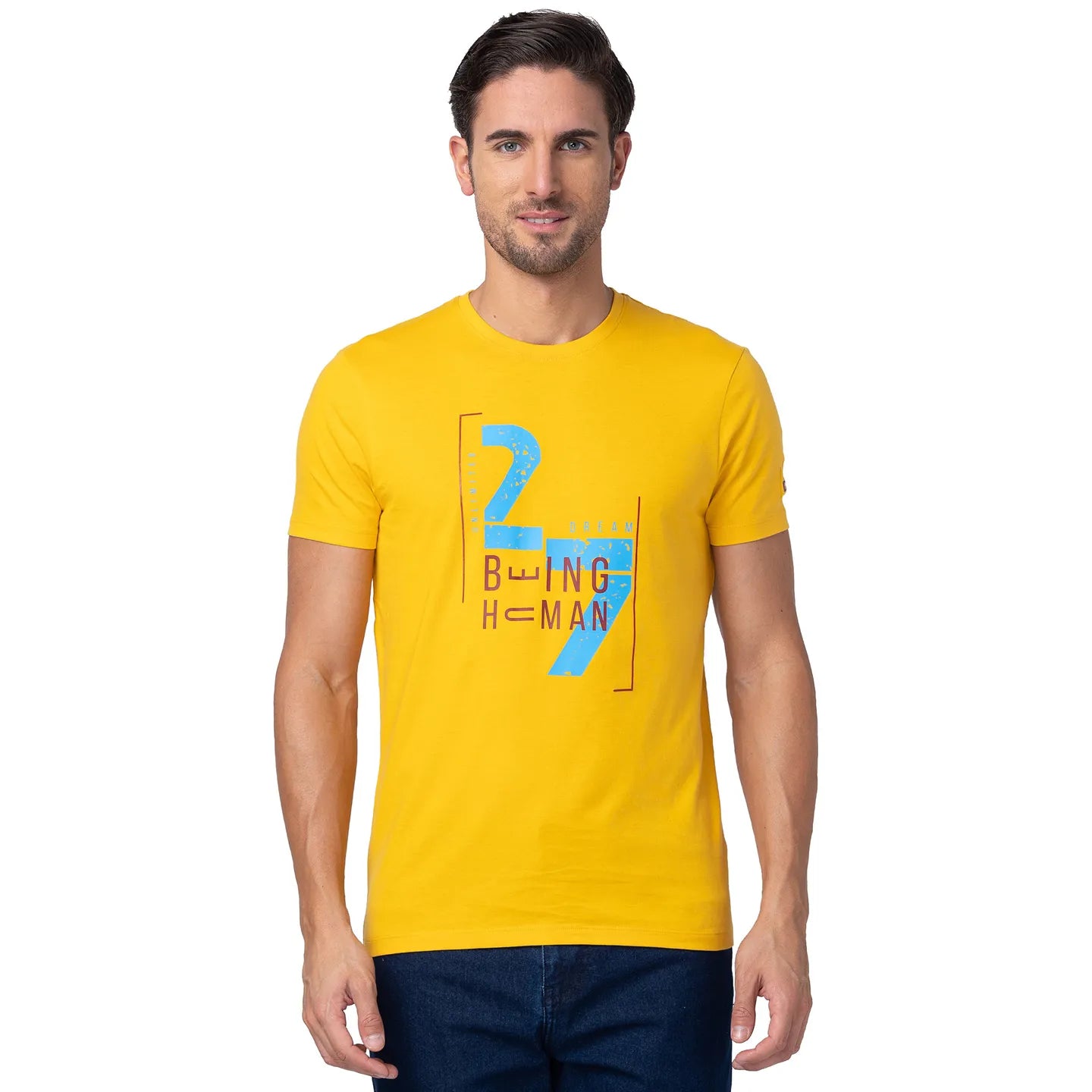 Being Human Clothing Men Regular Fit Crew Neck T-Shirts-Mustard