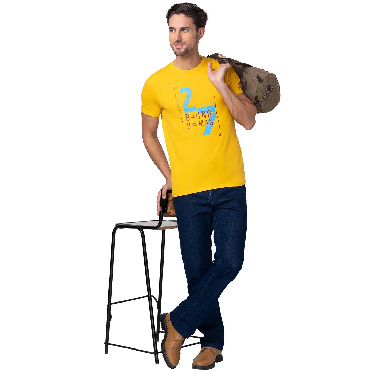 Being Human Clothing Men Regular Fit Crew Neck T-Shirts-Mustard