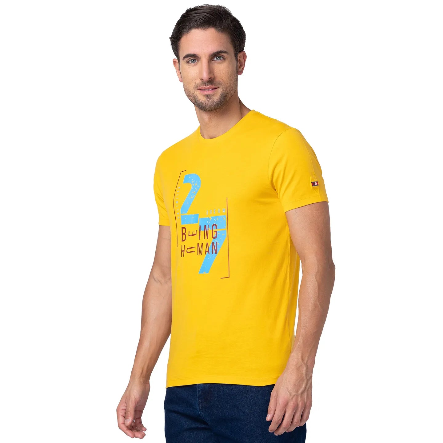 Being Human Clothing Men Regular Fit Crew Neck T-Shirts-Mustard