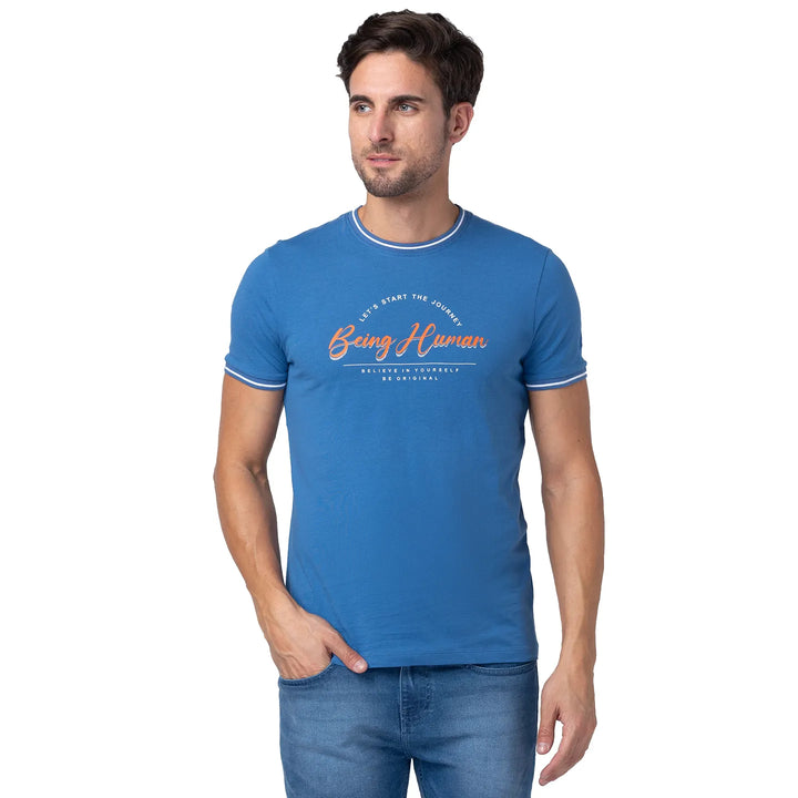 Blue Regular Fit Men's Short Sleeves T-Shirt by Being Human Clothing