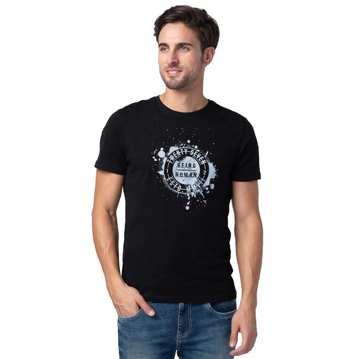 Black Regular Fit Men's Short Sleeves T-Shirt by Being Human Clothing