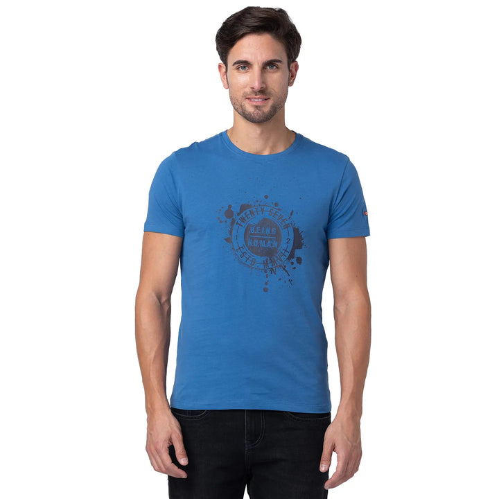Federal Blue Regular Fit Round Neck Men's T-Shirt by Being Human Clothing