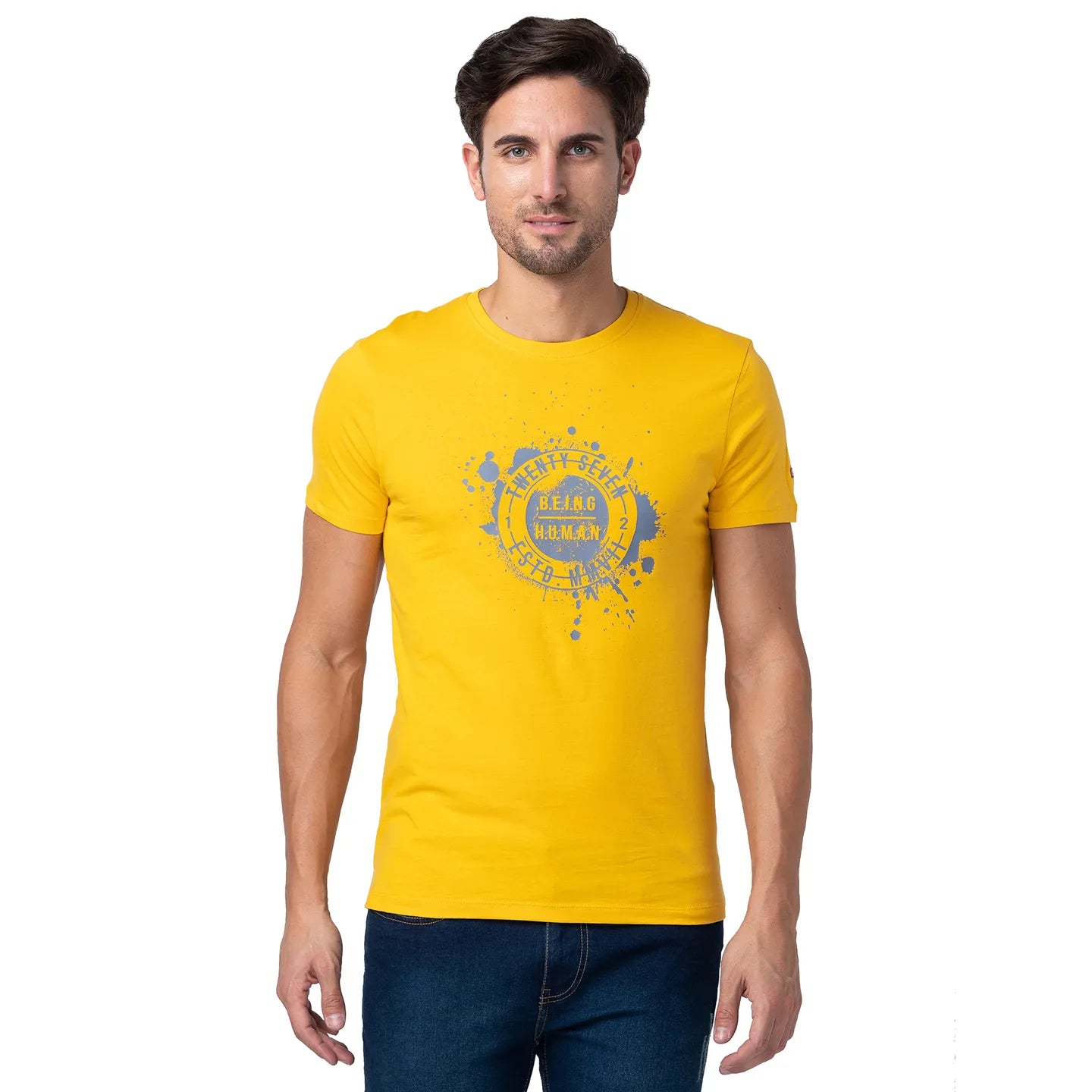 Yellow Regular Fit Men's Short Sleeves T-Shirt by Being Human Clothing