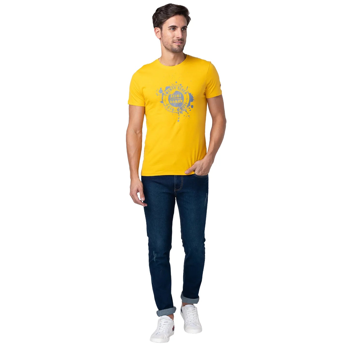 Yellow Regular Fit Men's Short Sleeves T-Shirt by Being Human Clothing