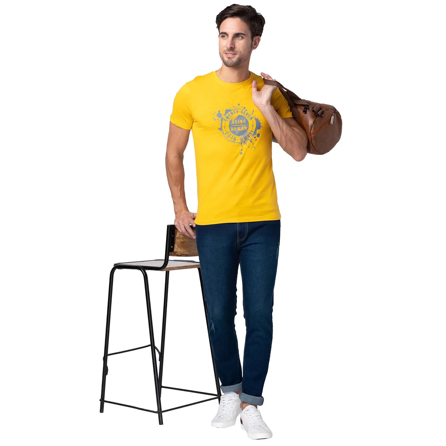 Yellow Regular Fit Men's Short Sleeves T-Shirt by Being Human Clothing