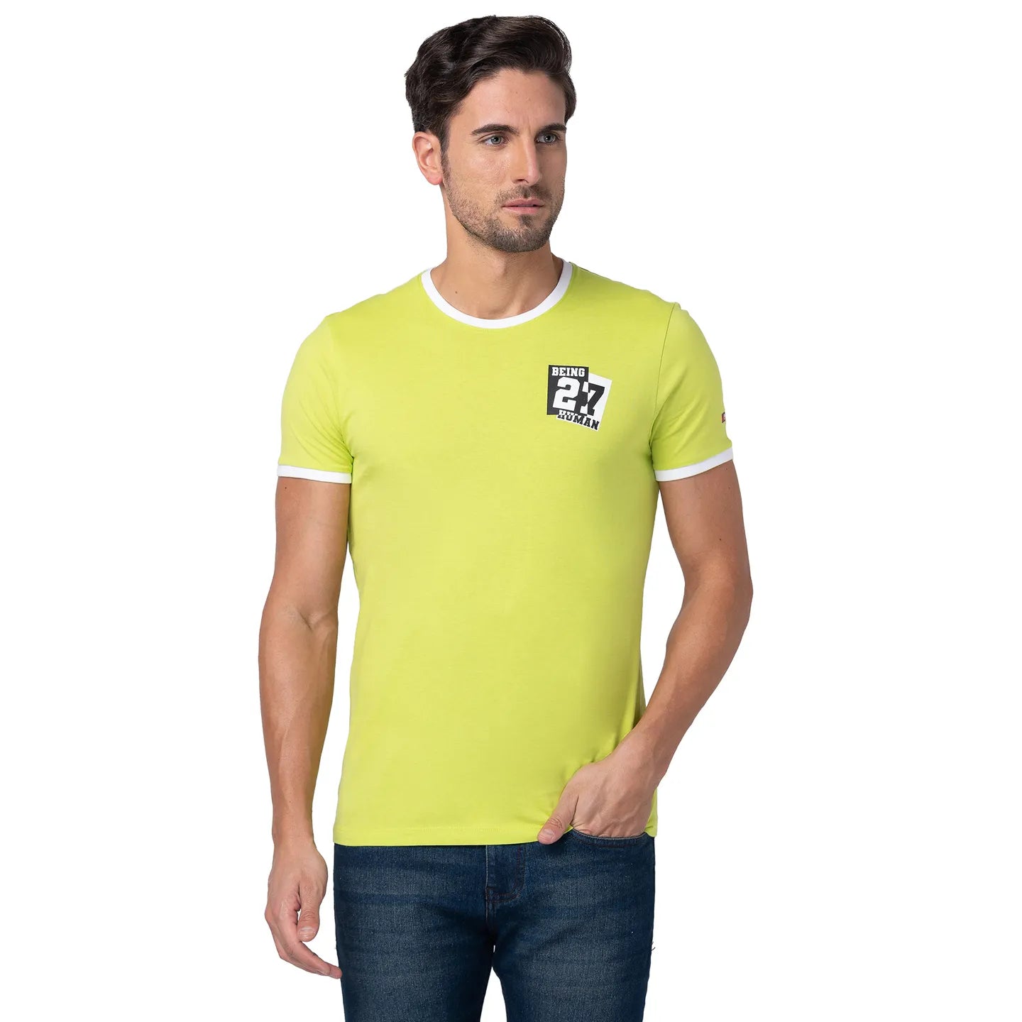 Green Regular Fit Men's Short Sleeves T-Shirt by Being Human Clothing