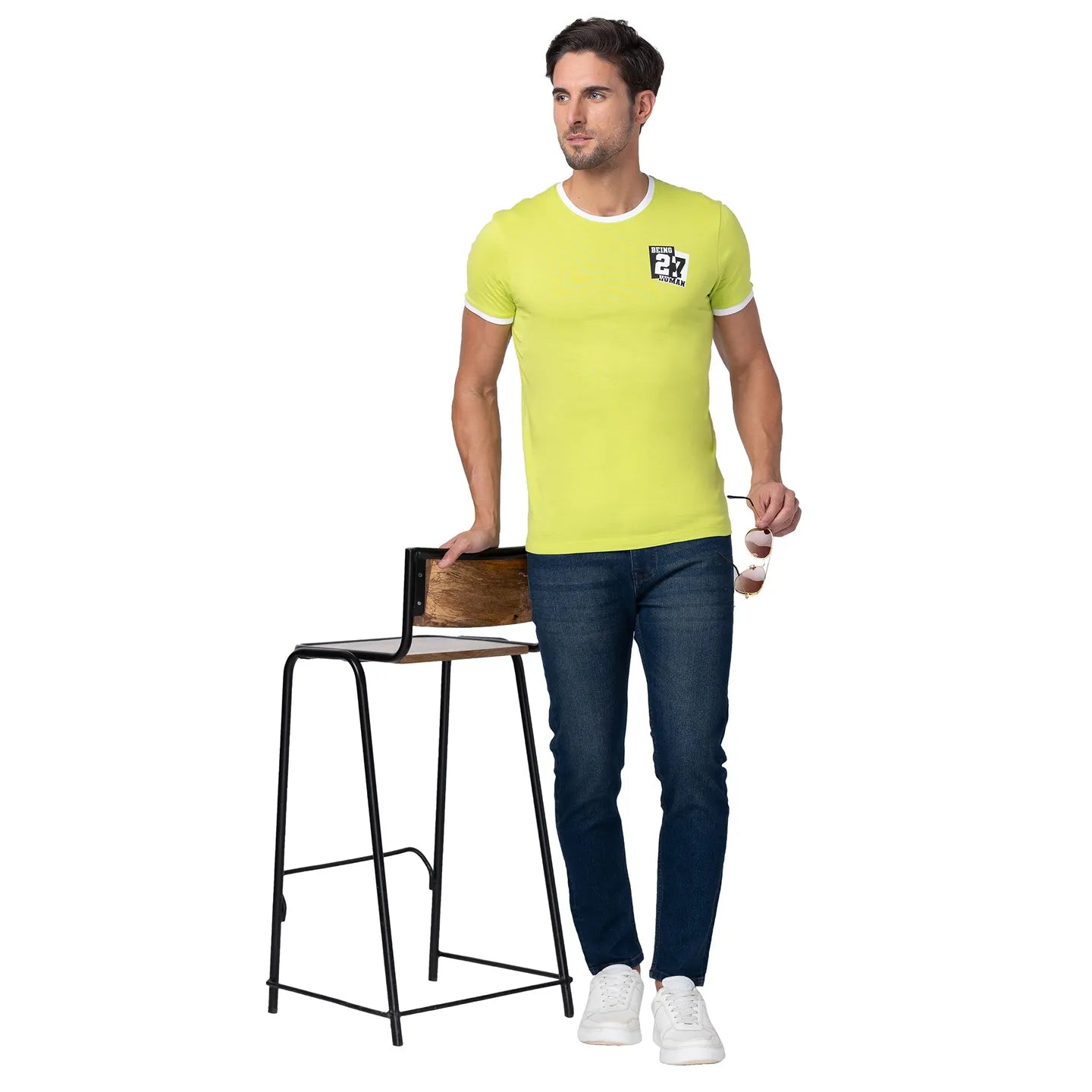 Green Regular Fit Men's Short Sleeves T-Shirt by Being Human Clothing