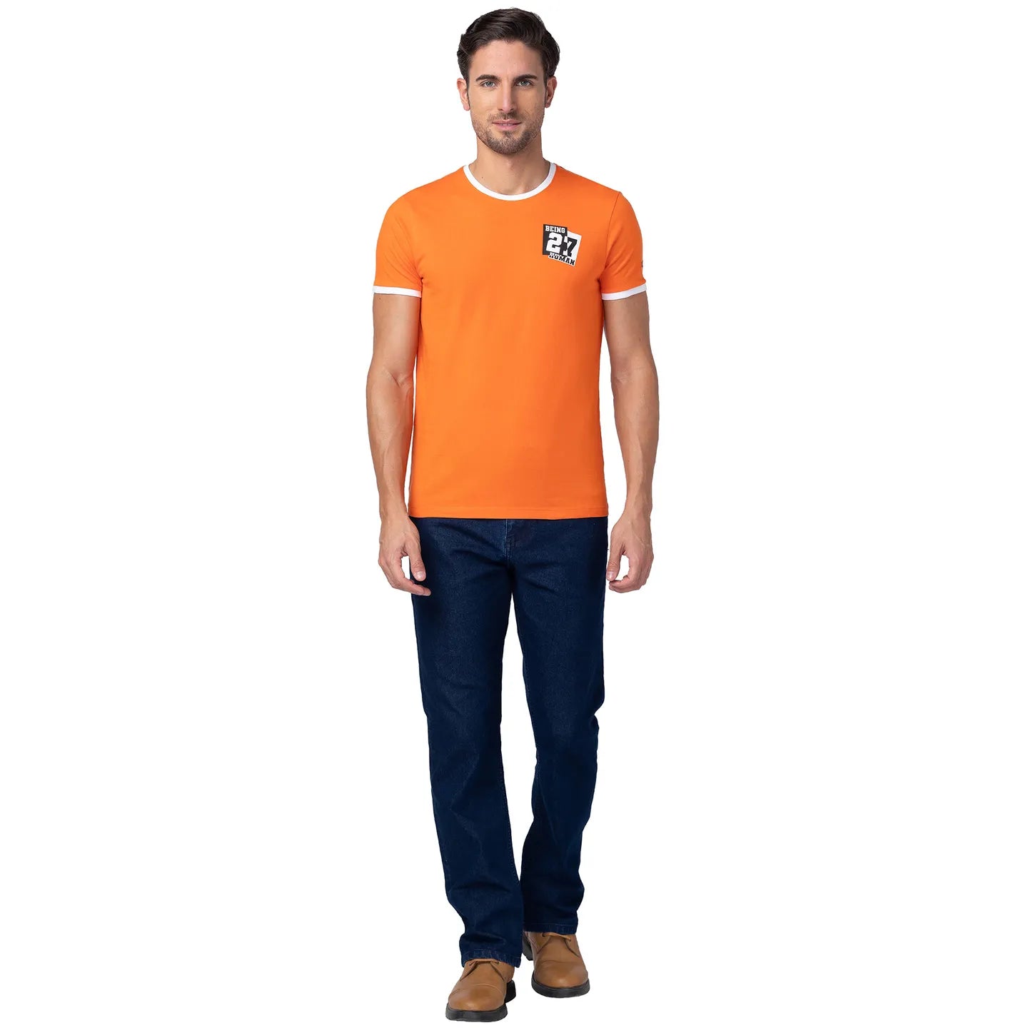Red Orange Regular Fit Round Neck Men's T-Shirt by Being Human Clothing