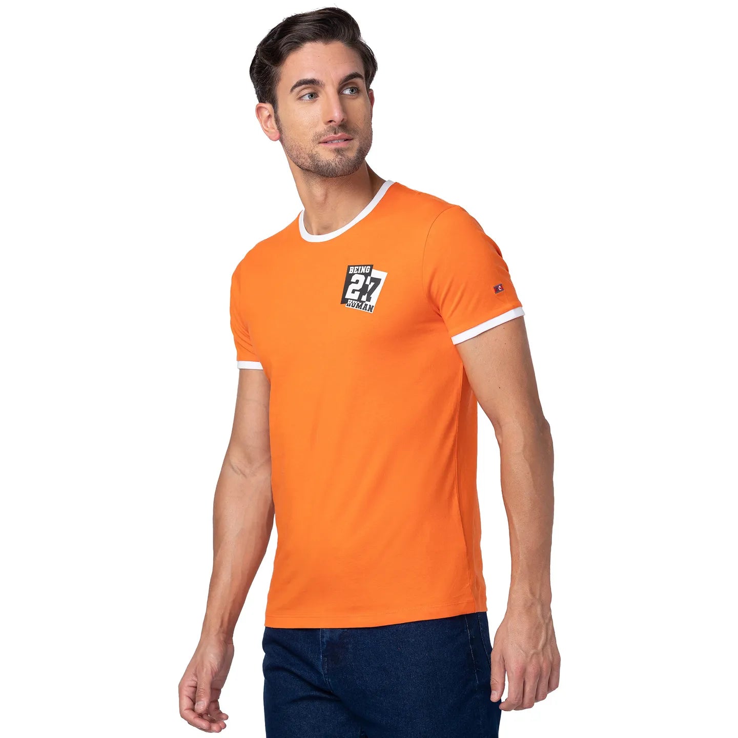 Red Orange Regular Fit Round Neck Men's T-Shirt by Being Human Clothing