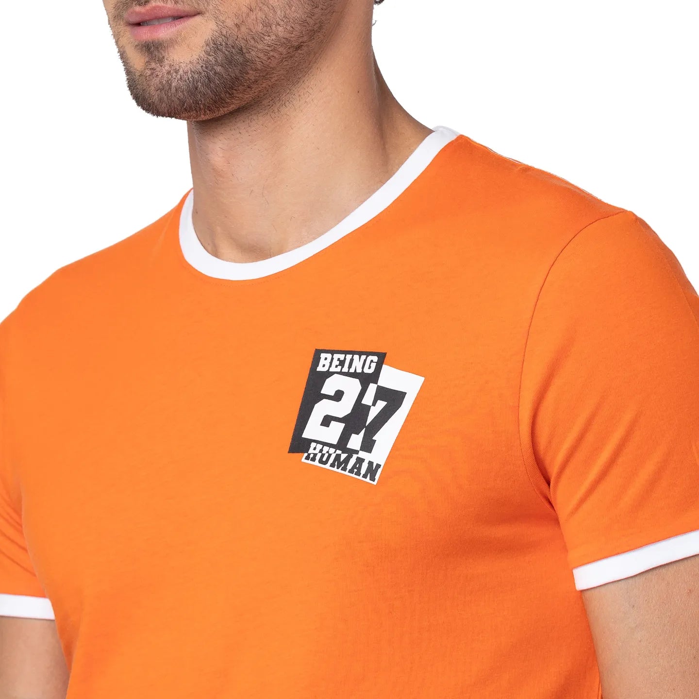 Red Orange Regular Fit Round Neck Men's T-Shirt by Being Human Clothing