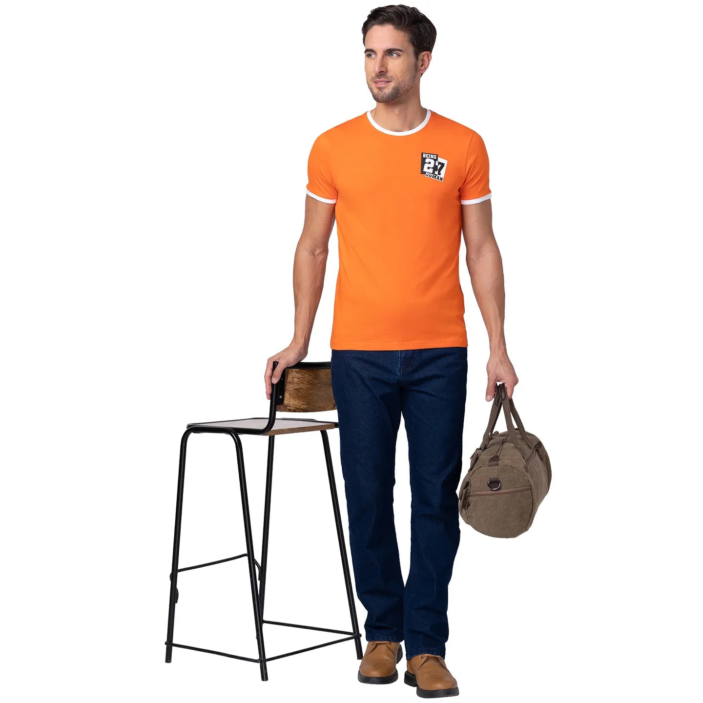 Red Orange Regular Fit Round Neck Men's T-Shirt by Being Human Clothing