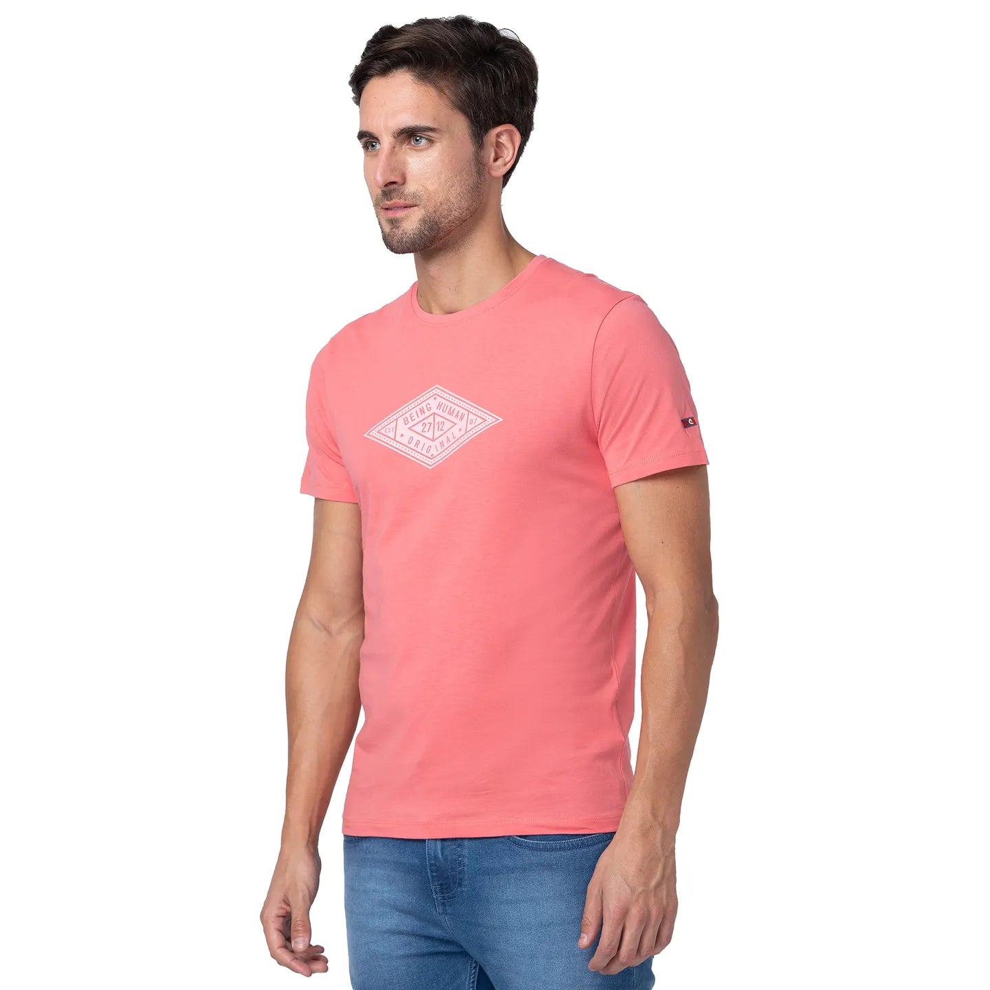 Pink Regular Fit Men's Short Sleeves T-Shirt by Being Human Clothing
