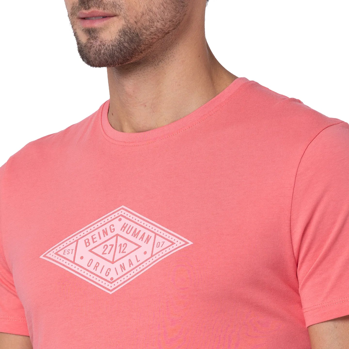 Pink Regular Fit Men's Short Sleeves T-Shirt by Being Human Clothing