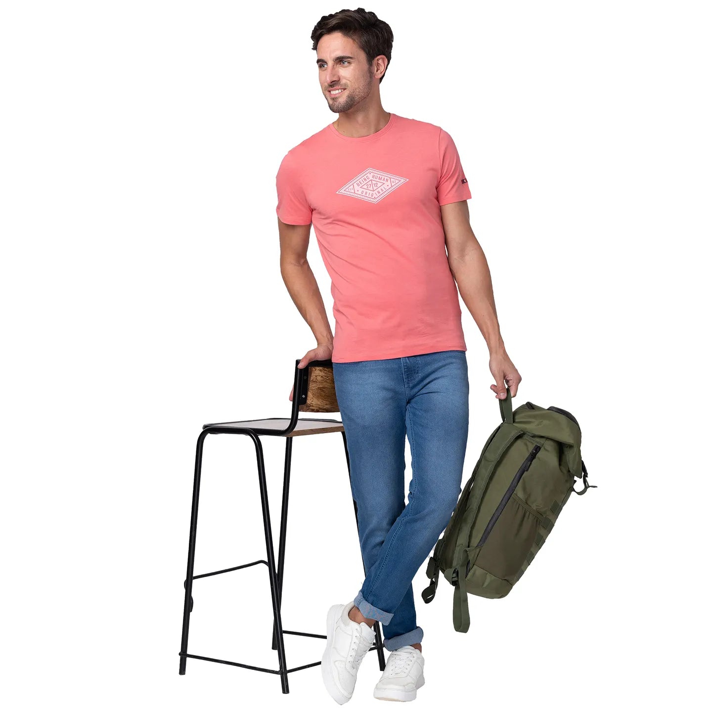 Pink Regular Fit Men's Short Sleeves T-Shirt by Being Human Clothing