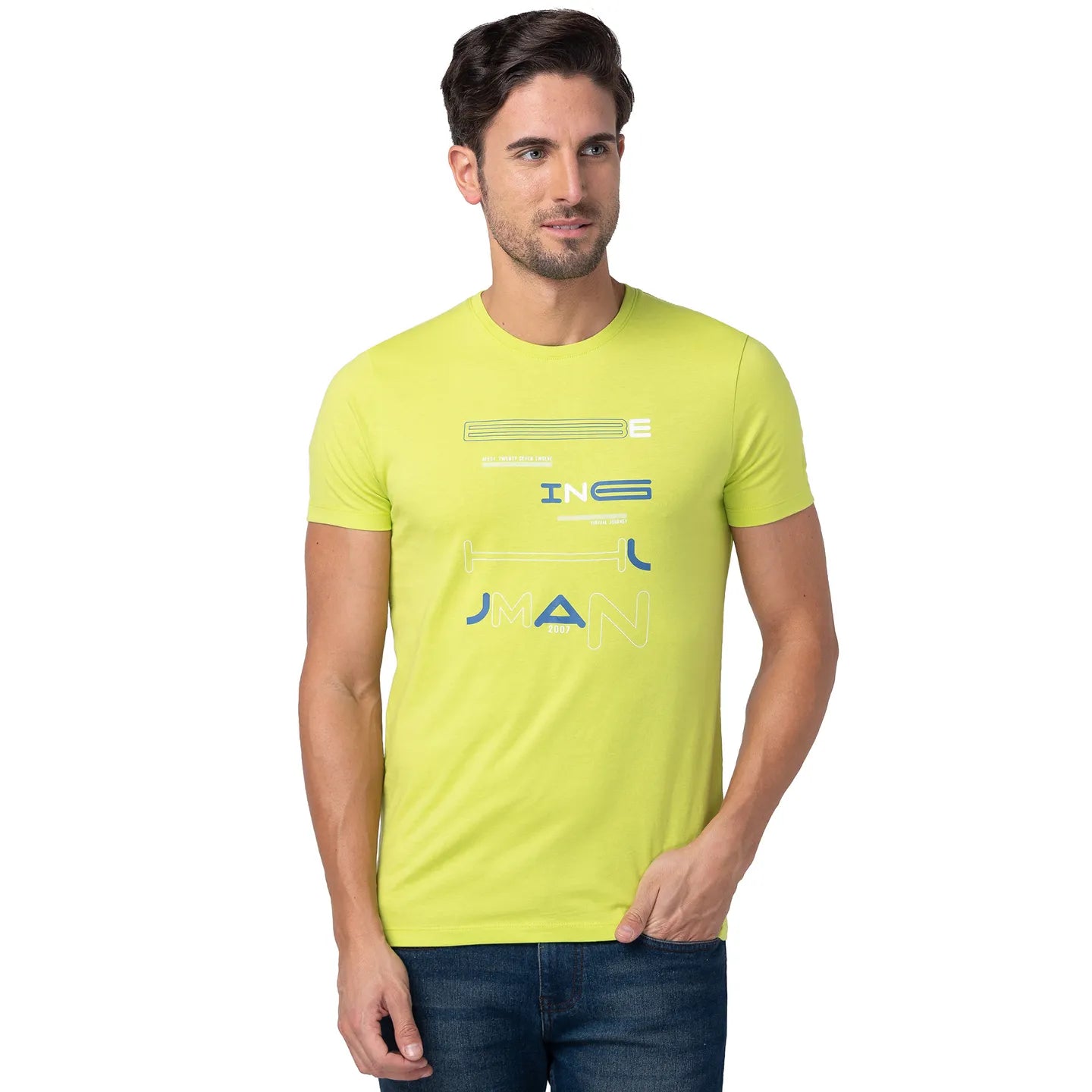 Being Human Clothing Men Regular Fit Crew Neck T-Shirts-Lime Punch