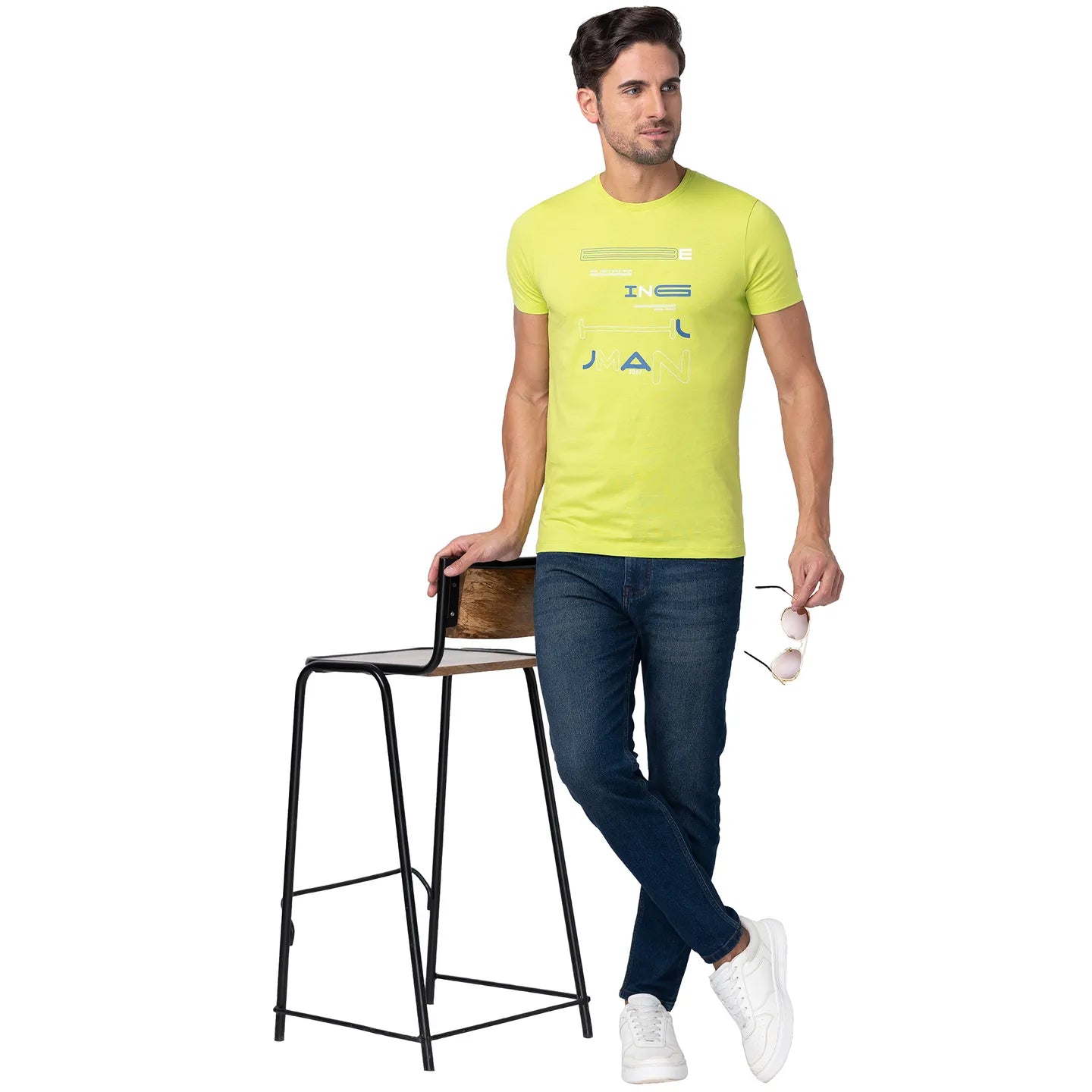 Being Human Clothing Men Regular Fit Crew Neck T-Shirts-Lime Punch