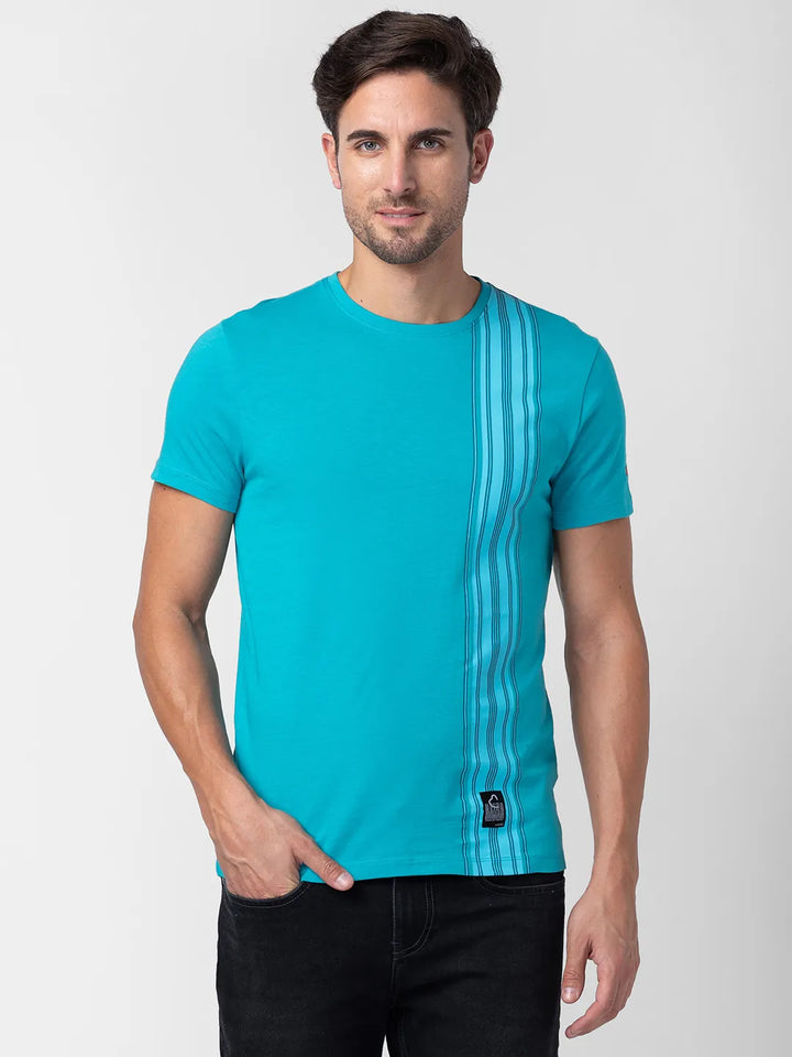 Blue Vertical Graphic Regular Fit Round Neck Men's T-Shirt