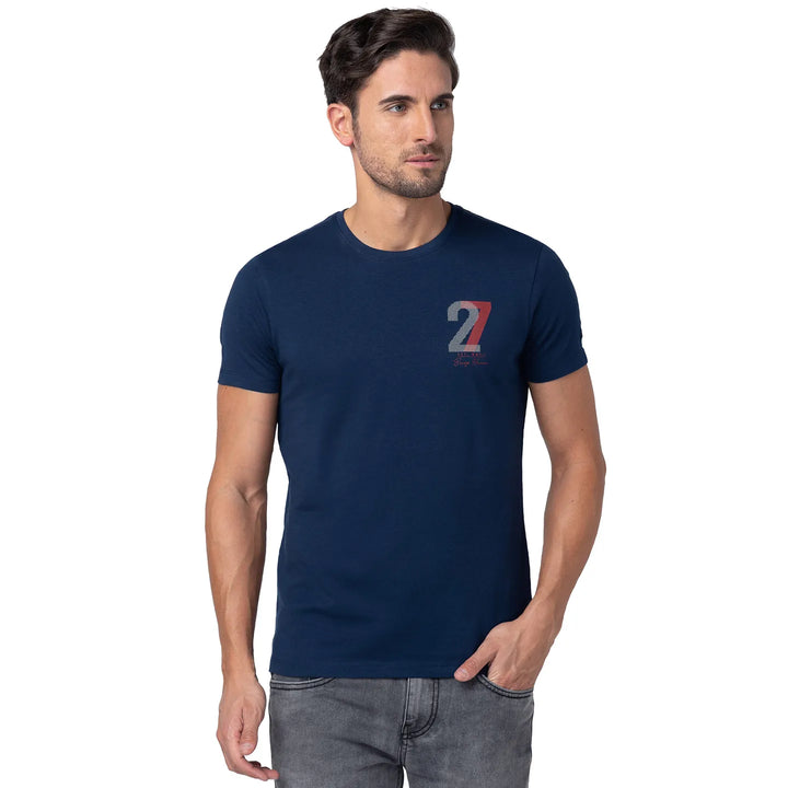 Navy Regular Fit Round Neck Men's T-Shirt by Being Human Clothing