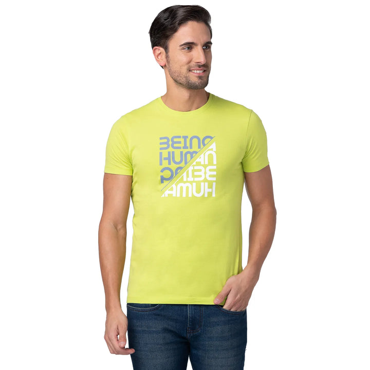 Lime Punch Regular Fit Round Neck Men's T-Shirt by Being Human Clothing