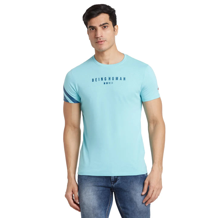 Blue Regular Fit Men's Short Sleeves T-Shirt by Being Human Clothing