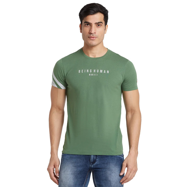 Green Regular Fit Men's Short Sleeves T-Shirt by Being Human Clothing
