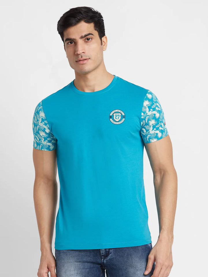 Lake Blue Regular Fit Round Neck Men's T-Shirt by Being Human Clothing