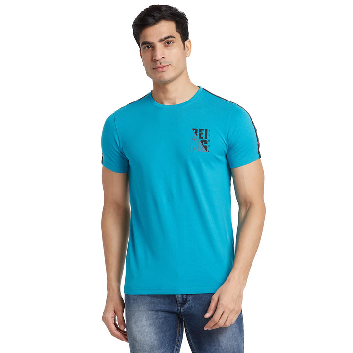 Lake Blue Regular Fit Round Neck Men's T-Shirt by Being Human Clothing